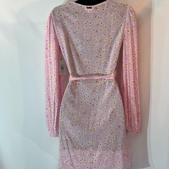 Small NWT Billabong Pink Wrap Dress with Long Bishop‎ Sleeves - Picture 4 of 16